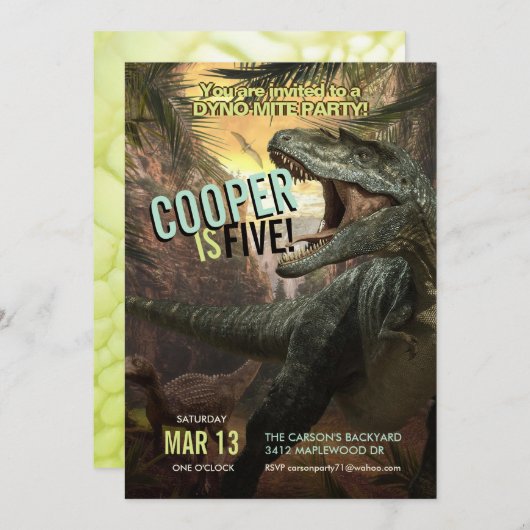 DynoMite T-Rex | Dinosaur Invitation Boys Birthday Kaart (Voorkant / Achterkant)