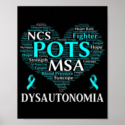 Dysautonomia Awareness Blauwgroen Ribbon T-Shirt71 Poster (Voorkant)