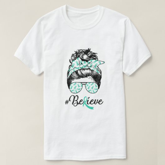 Dysautonomia Awareness Messy Bun Warrior Geloof T-shirt (Design voorkant)