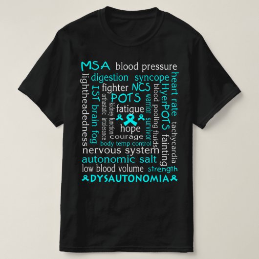Dysautonomia Awareness T-shirt Blauwgroen Ribbon G (Design voorkant)