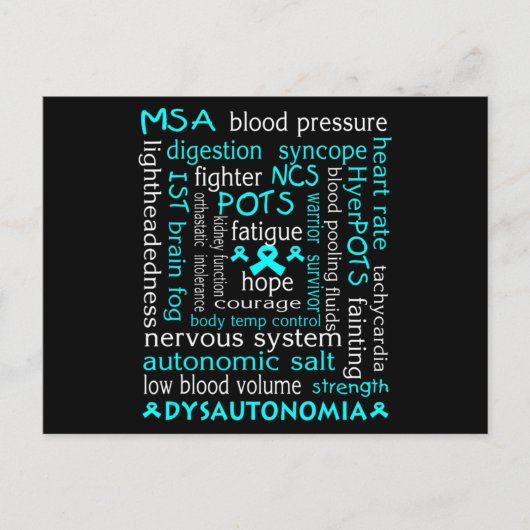 Dysautonomia Awareness T-shirt Blauwgroen Ribbon G Briefkaart (Voorkant)