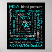 Dysautonomia Awareness T-shirt Blauwgroen Ribbon G Poster (Voorkant)