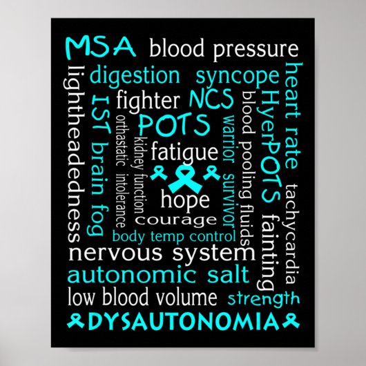 Dysautonomia Awareness T-shirt Blauwgroen Ribbon G Poster (Voorkant)