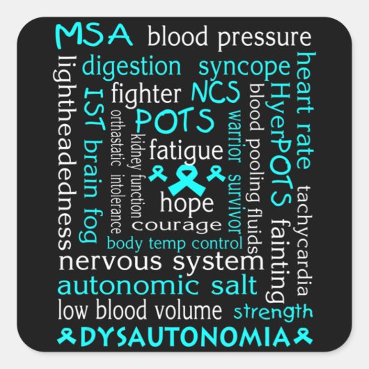 Dysautonomia Awareness T-shirt Blauwgroen Ribbon G Vierkante Sticker (Voorkant)