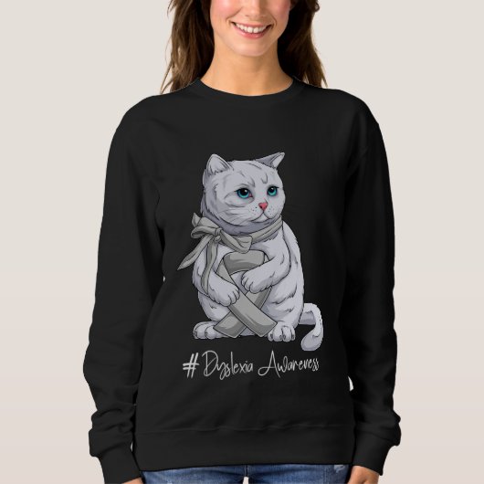 Dyslexia Awareness Month Silver Ribbon Cat Trui (Voorkant)