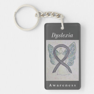 Dyslexia Awareness Silver Ribbon Angel Sleutelhang Sleutelhanger