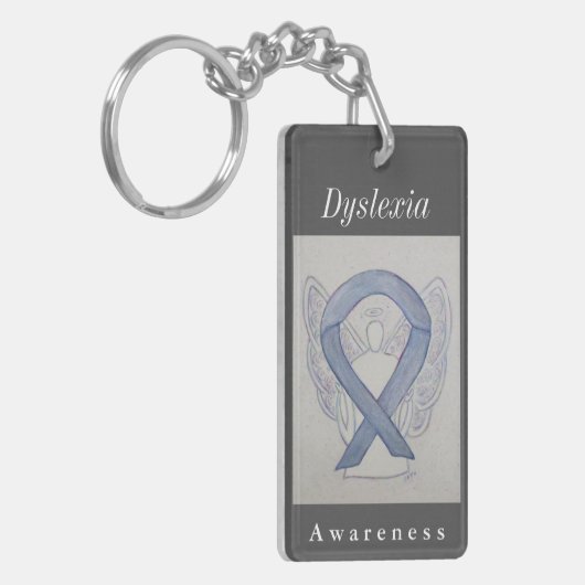 Dyslexia Awareness Silver Ribbon Angel Sleutelhang Sleutelhanger (Voorkant Links)
