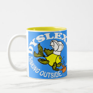 Dyslexia Chef Fish Sparky thinking buiten de pot Tweekleurige Koffiemok