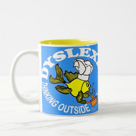 Dyslexia Chef Fish Sparky thinking buiten de pot Tweekleurige Koffiemok (Links)