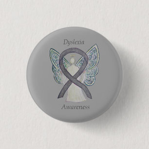 Dyslexia Silver Awareness Ribbon Angel Custom Pin Ronde Button 3,2 Cm