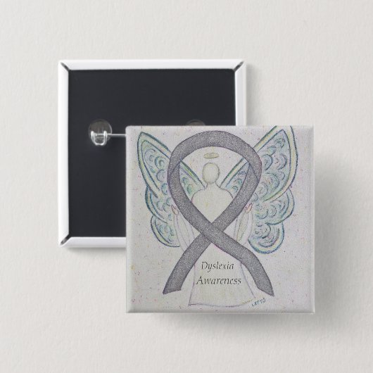 Dyslexia Silver Awareness Ribbon Angel Custom Pin Vierkante Button 5,1 Cm (Voorkant /achterkant)