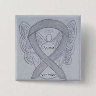 Dyslexia Silver Awareness Ribbon Angel Custom Pin Vierkante Button 5,1 Cm