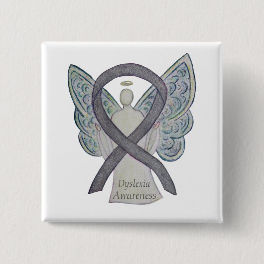 Dyslexia Silver Awareness Ribbon Angel Custom Pin Vierkante Button 5,1 Cm (Voorkant)