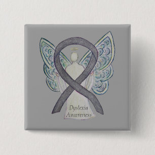 Dyslexia Silver Awareness Ribbon Angel Custom Pin Vierkante Button 5,1 Cm