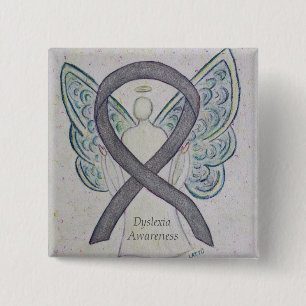 Dyslexia Silver Awareness Ribbon Angel Custom Pin Vierkante Button 5,1 Cm