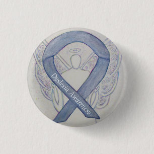Dyslexia Silver Awareness Ribbon Angel Custom Pins Ronde Button 3,2 Cm