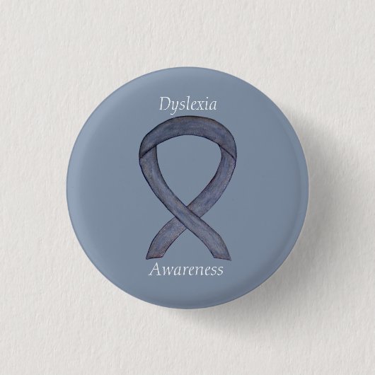 Dyslexia Silver Awareness Ribbon Custom Pin Ronde Button 3,2 Cm (Voorkant)