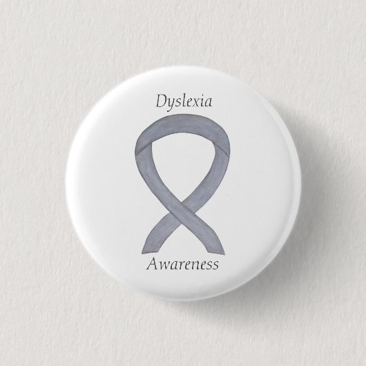 Dyslexia Silver Awareness Ribbon Custom Pin Ronde Button 3,2 Cm (Voorkant)