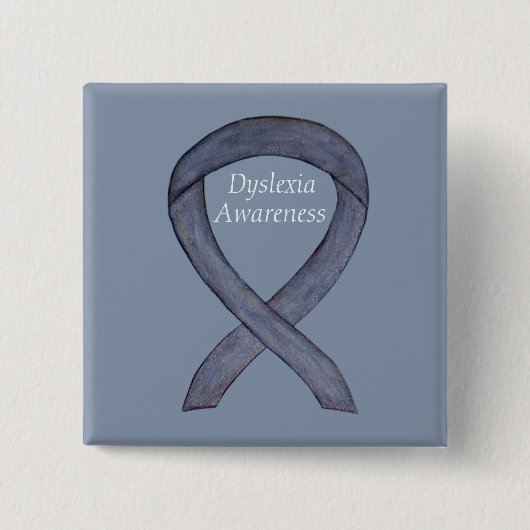 Dyslexia Silver Awareness Ribbon Custom Pin Vierkante Button 5,1 Cm (Voorkant)
