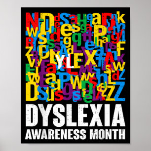 Dyslexie bewustzijn maand lint zilver specialist poster