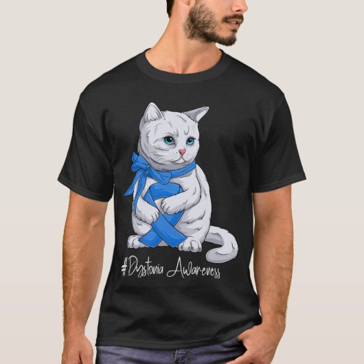 Dystonia Awareness Month Blue Ribbon Cat T-shirt (Voorkant)