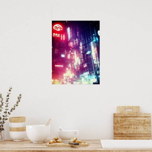 Dystopian Cyberpunk City Poster (Keuken)