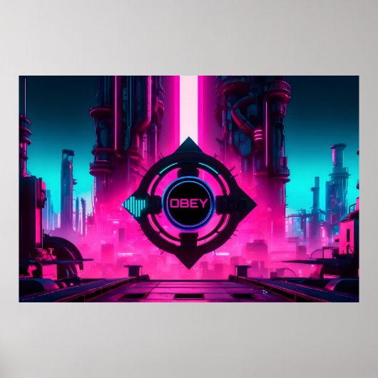 Dystopian Cyberpunk Neon City Obey Sci-Fi Poster (Voorkant)