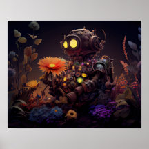 Dystopian Robot met Oranje Flower