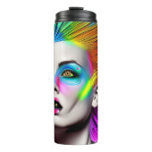 Dystopian Vrouw in Rainbow Mohawk Abstract Modern Thermosbeker (Voorkant)