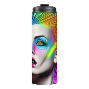 Dystopian Vrouw in Rainbow Mohawk Abstract Modern Thermosbeker