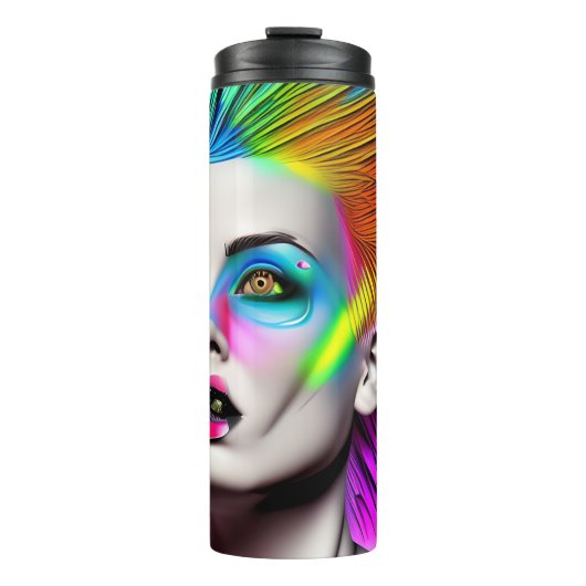 Dystopian Vrouw in Rainbow Mohawk Abstract Modern Thermosbeker (Voorkant)