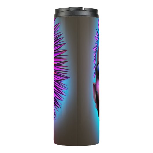 Dystopian Vrouw in Rainbow Mohawk Abstract Modern Thermosbeker (Achterkant)