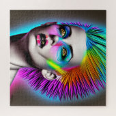 Dystopian Vrouw met Rainbow Mohawk Ai Art Legpuzzel (Horizontaal)