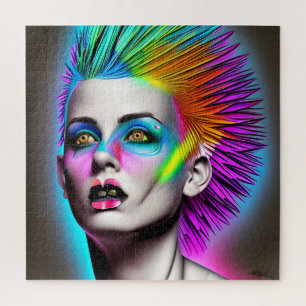 Dystopian Vrouw met Rainbow Mohawk Ai Art Legpuzzel