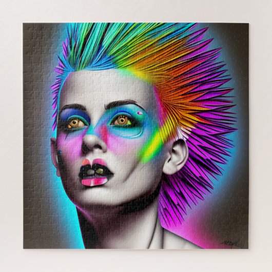 Dystopian Vrouw met Rainbow Mohawk Ai Art Legpuzzel (Verticaal)