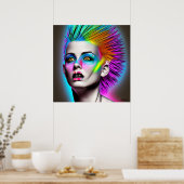 Dystopian Vrouw met Rainbow Mohawk Ai Art Poster (Keuken)