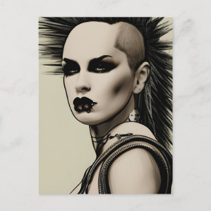 Dystopian Vrouw Punk Rocker Mohawk en Piercings Briefkaart