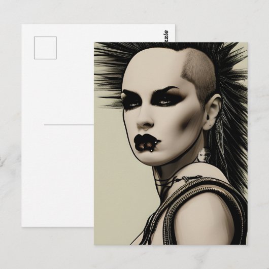 Dystopian Vrouw Punk Rocker Mohawk en Piercings Briefkaart (Voorkant / Achterkant)