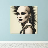Dystopian Vrouw Punk Rocker Mohawk en Piercings Canvas Afdruk (Insitu (Houten vloer))