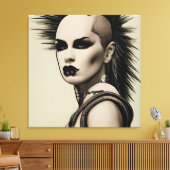 Dystopian Vrouw Punk Rocker Mohawk en Piercings Canvas Afdruk (Insitu (Woonkamer))