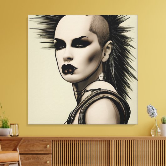 Dystopian Vrouw Punk Rocker Mohawk en Piercings Canvas Afdruk (Insitu (Woonkamer))