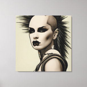 Dystopian Vrouw Punk Rocker Mohawk en Piercings Canvas Afdruk