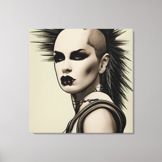 Dystopian Vrouw Punk Rocker Mohawk en Piercings Canvas Afdruk (Voorkant)