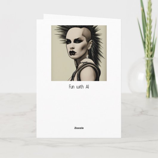 Dystopian Vrouw Punk Rocker Mohawk en Piercings Kaart (Achterkant)