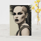 Dystopian Vrouw Punk Rocker Mohawk en Piercings Kaart (Gele Bloem)