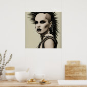 Dystopian Vrouw Punk Rocker Mohawk en Piercings Poster (Keuken)