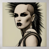 Dystopian Vrouw Punk Rocker Mohawk en Piercings Poster (Voorkant)