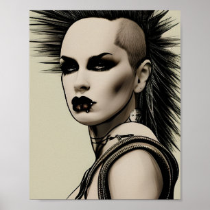 Dystopian Vrouw Punk Rocker Mohawk en Piercings Poster