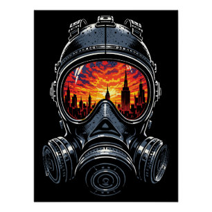 Dystopische Masker Stedelijke Zonsondergang Weersp Perfect Poster