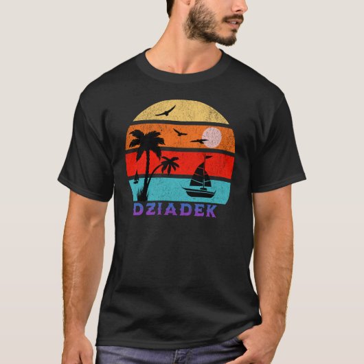 Dziadek Retro Sunset Ocean Grootvader T-shirt (Voorkant)